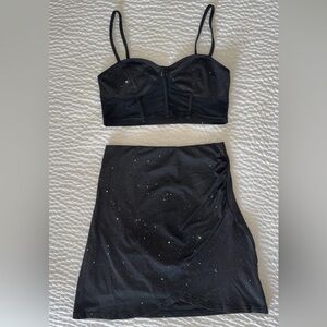 Elegant Black Skirt Set with Sparkle Details